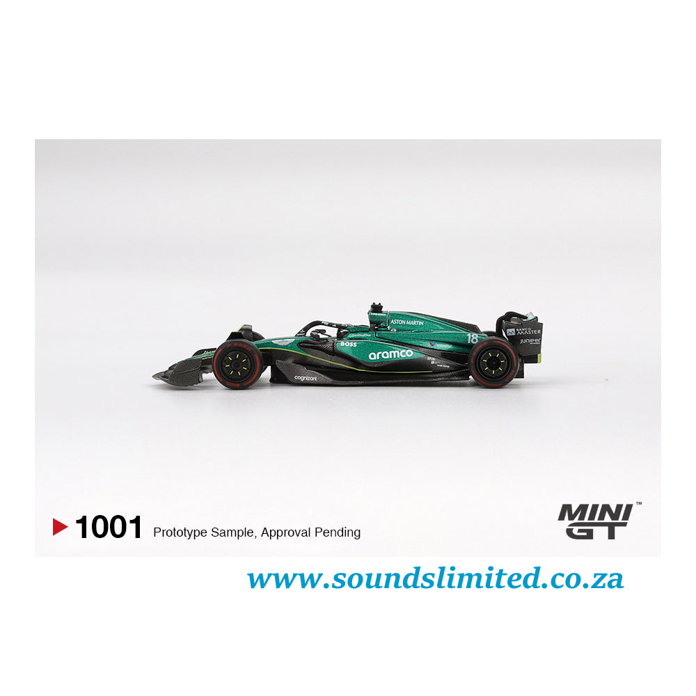 Mini GT #1001 Aston Martin AMR24 #18 Lance Stroll 2024 F1 2024 Bahrain GP