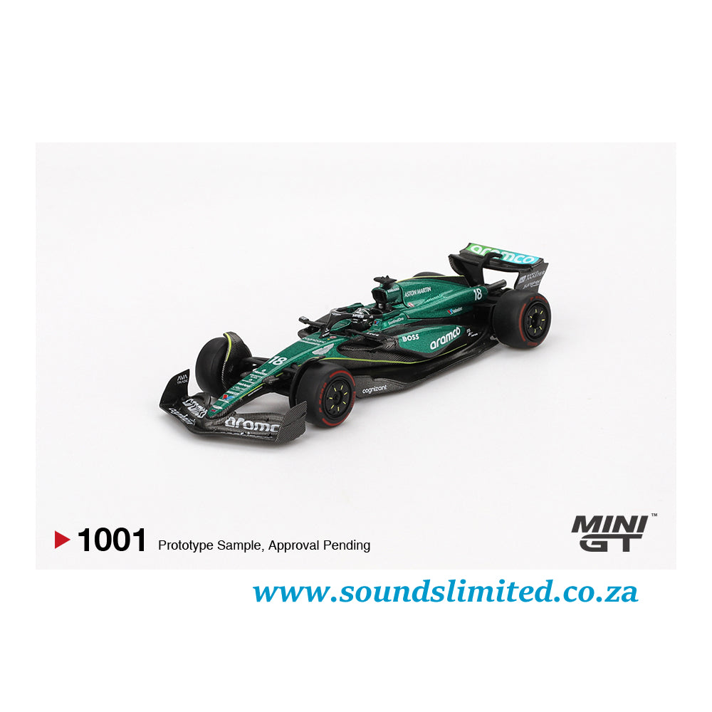 Mini GT #1001 Aston Martin AMR24 #18 Lance Stroll 2024 F1 2024 Bahrain GP