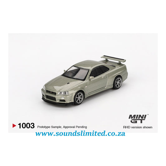 Mini GT #1003 Nissan Skyline GT-R (R34) V-Spec II Nür Millenium Jade