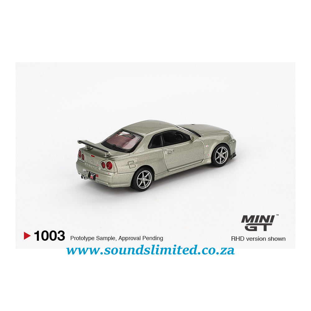 Mini GT #1003 Nissan Skyline GT-R (R34) V-Spec II Nür Millenium Jade