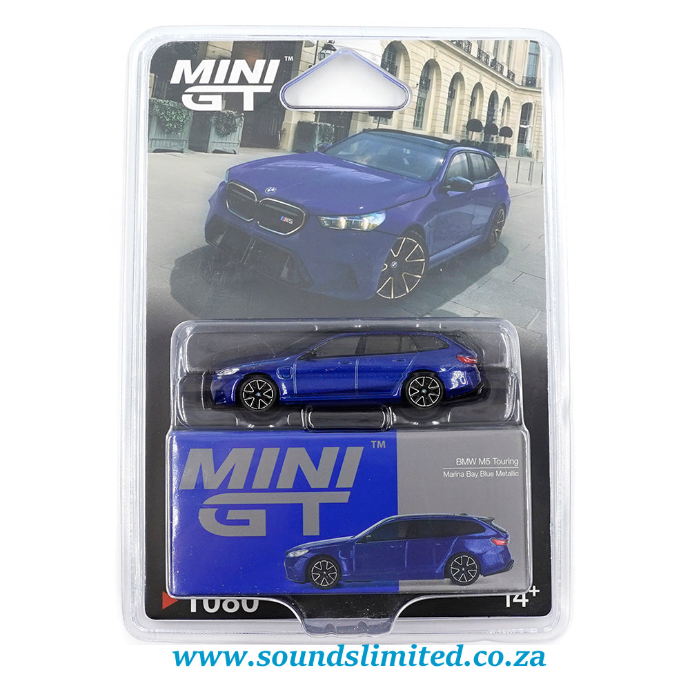 Mini GT #1080 BMW M5 Touring Marina Bay Blue Metallic Blister Packaging