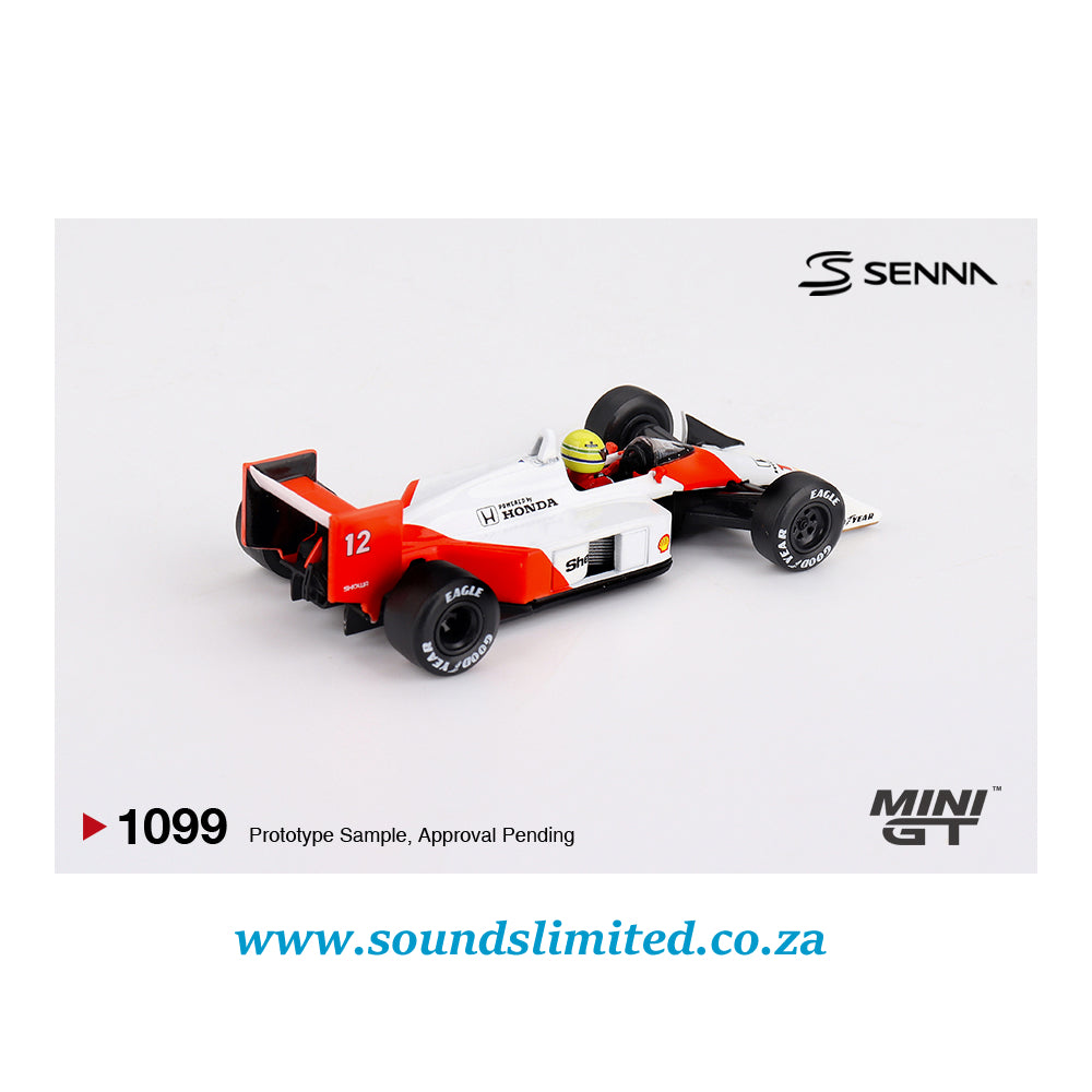 Mini GT #1099 McLaren MP4/4 #12 Ayrton Senna 1988 Japanese Grand Prix Winner Blister Packaging