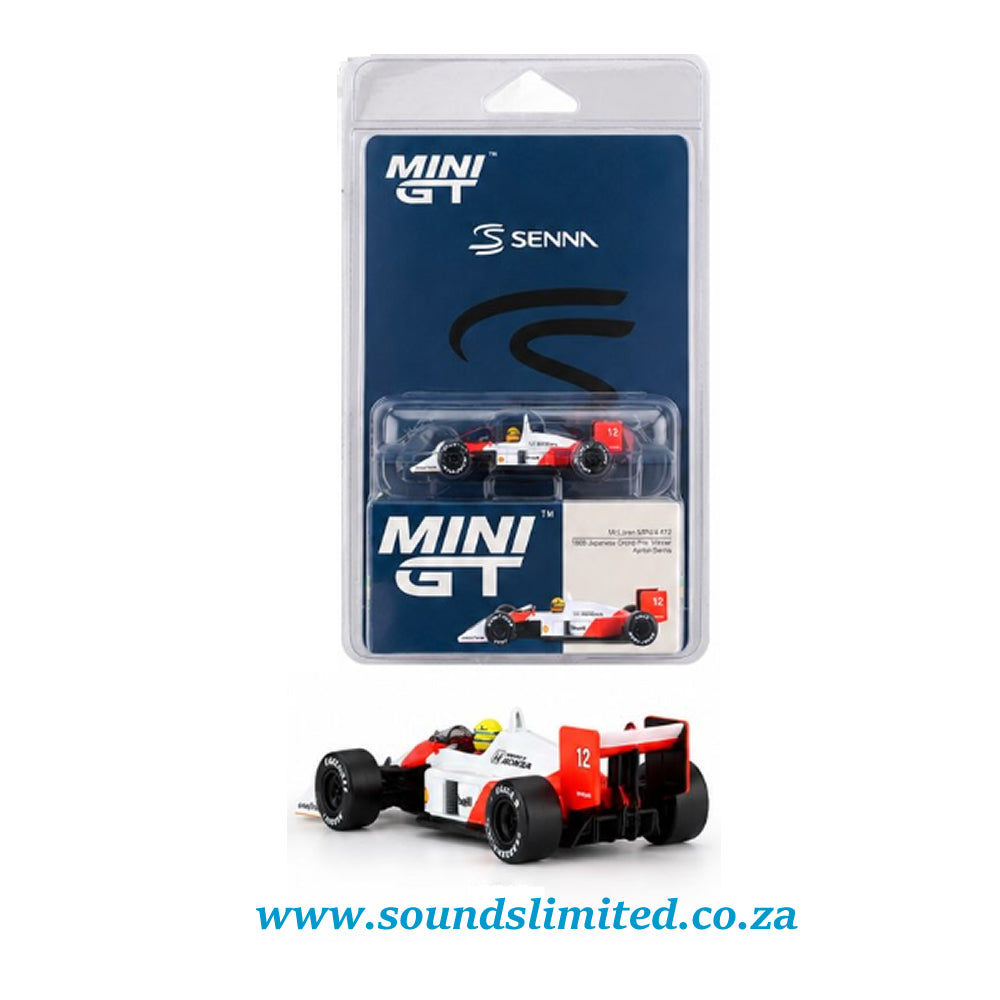 Mini GT #1099 McLaren MP4/4 #12 Ayrton Senna 1988 Japanese Grand Prix Winner Blister Packaging