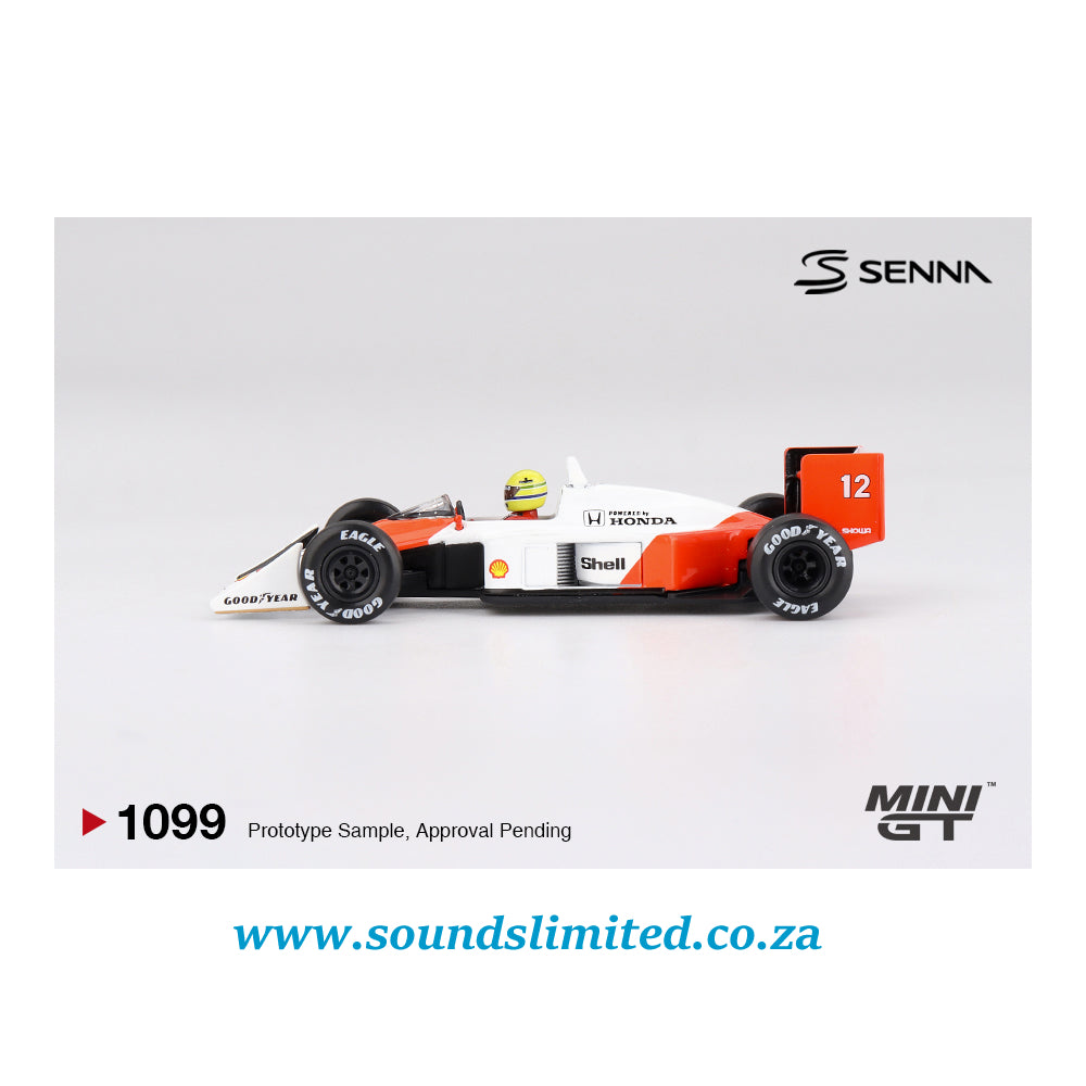 Mini GT #1099 McLaren MP4/4 #12 Ayrton Senna 1988 Japanese Grand Prix Winner