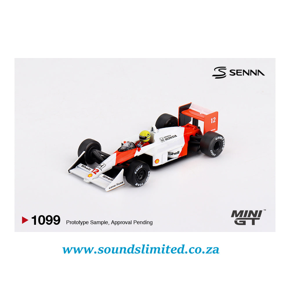 Mini GT #1099 McLaren MP4/4 #12 Ayrton Senna 1988 Japanese Grand Prix Winner Blister Packaging