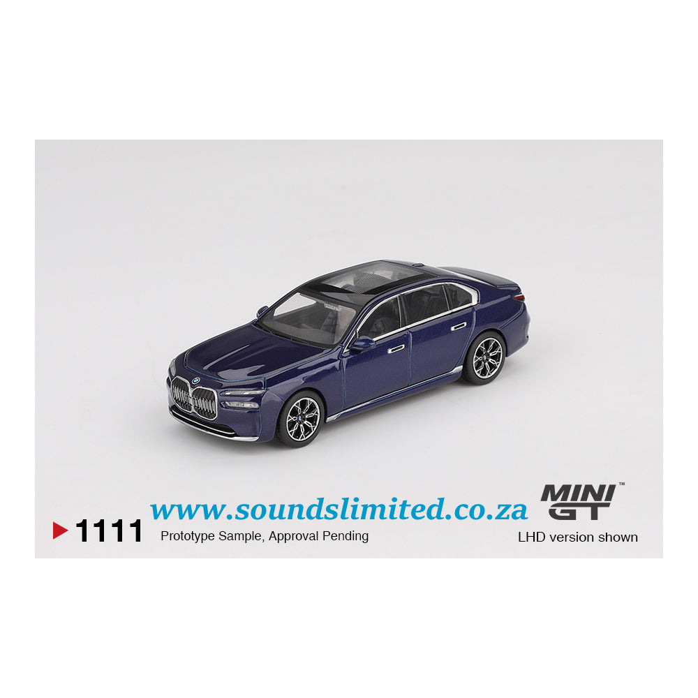 Mini GT #1111 BMW i7 xDrive60 Tanzanite Blue Metallic