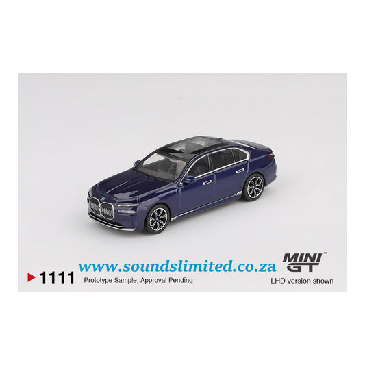 Mini GT #1111 BMW i7 xDrive60 Tanzanite Blue Metallic