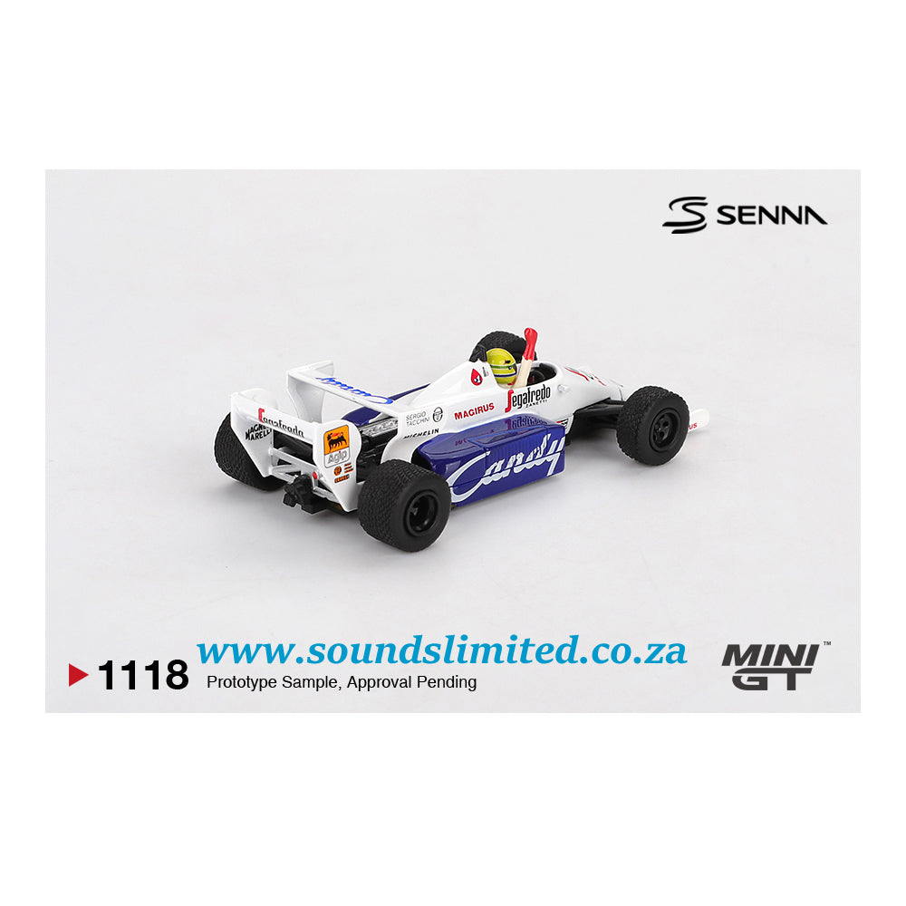 Mini GT #1118 Toleman TG184 #19 Ayrton Senna 1984 Monaco Grand Prix 2nd Place