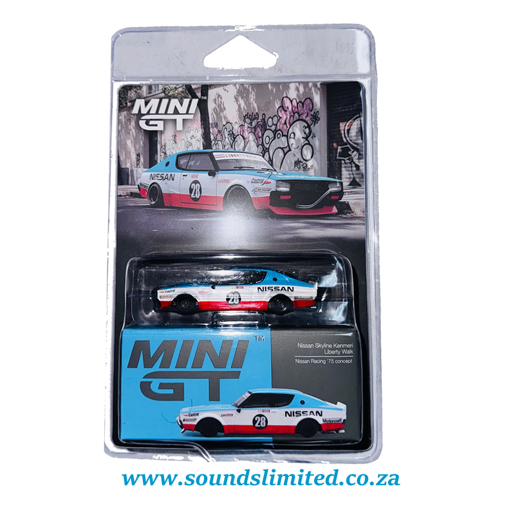Mini GT #1212 Nissan Skyline Kenmeri Liberty Walk Nissan Racing ’75 concept Blister