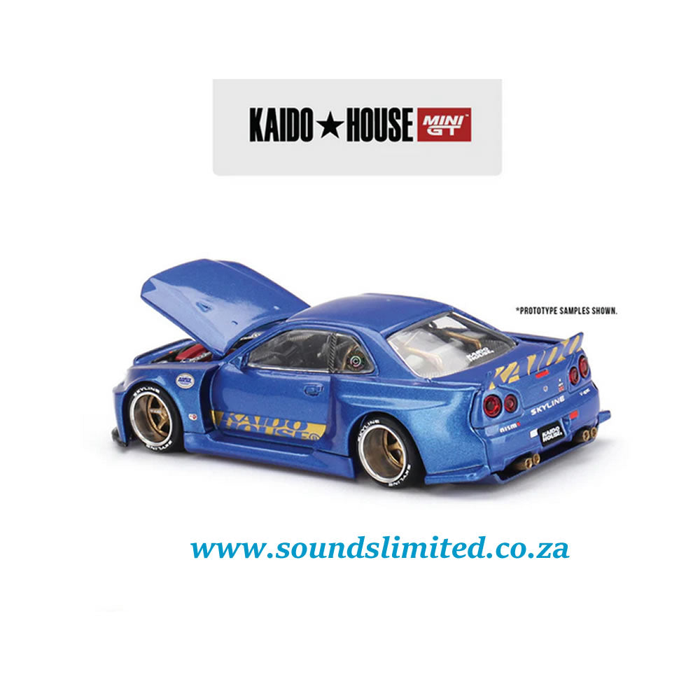 Mini GT x Kaido House #158 Nissan Skyline GT-R (R34) Kaido Works (V2 Aero) SHINJUKU V2