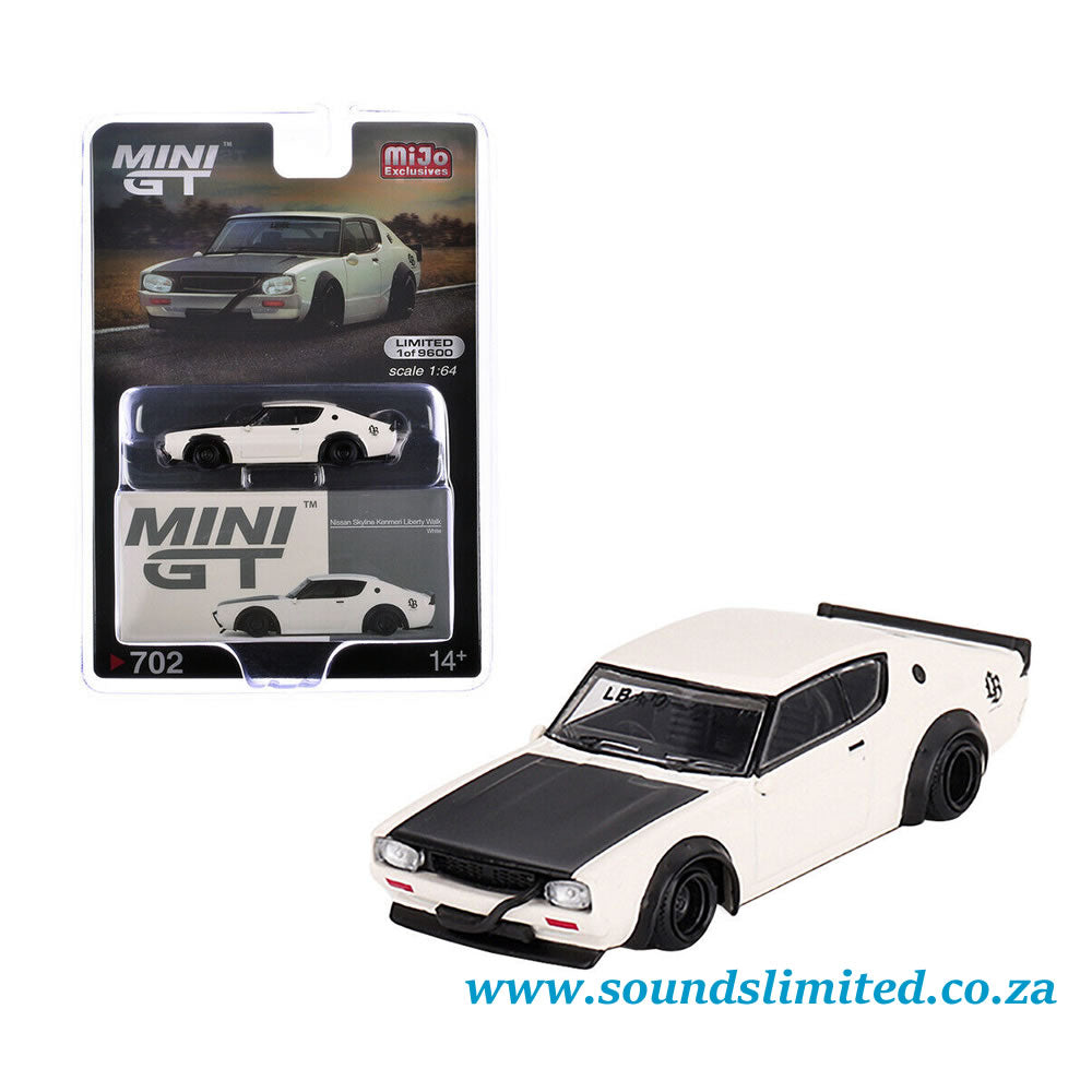 Mini GT 1/64 Nissan Skyline Kenmeri Liberty Walk White #702 (BLISTER PACK)