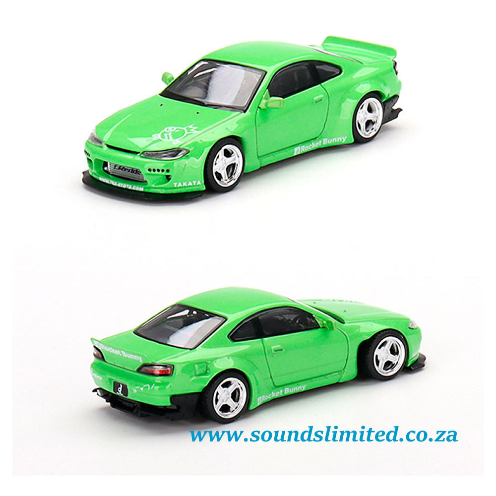 Mini GT #500 Nissan Silvia S15 Rocket Bunny Green 1/64 (BLISTER PACK)