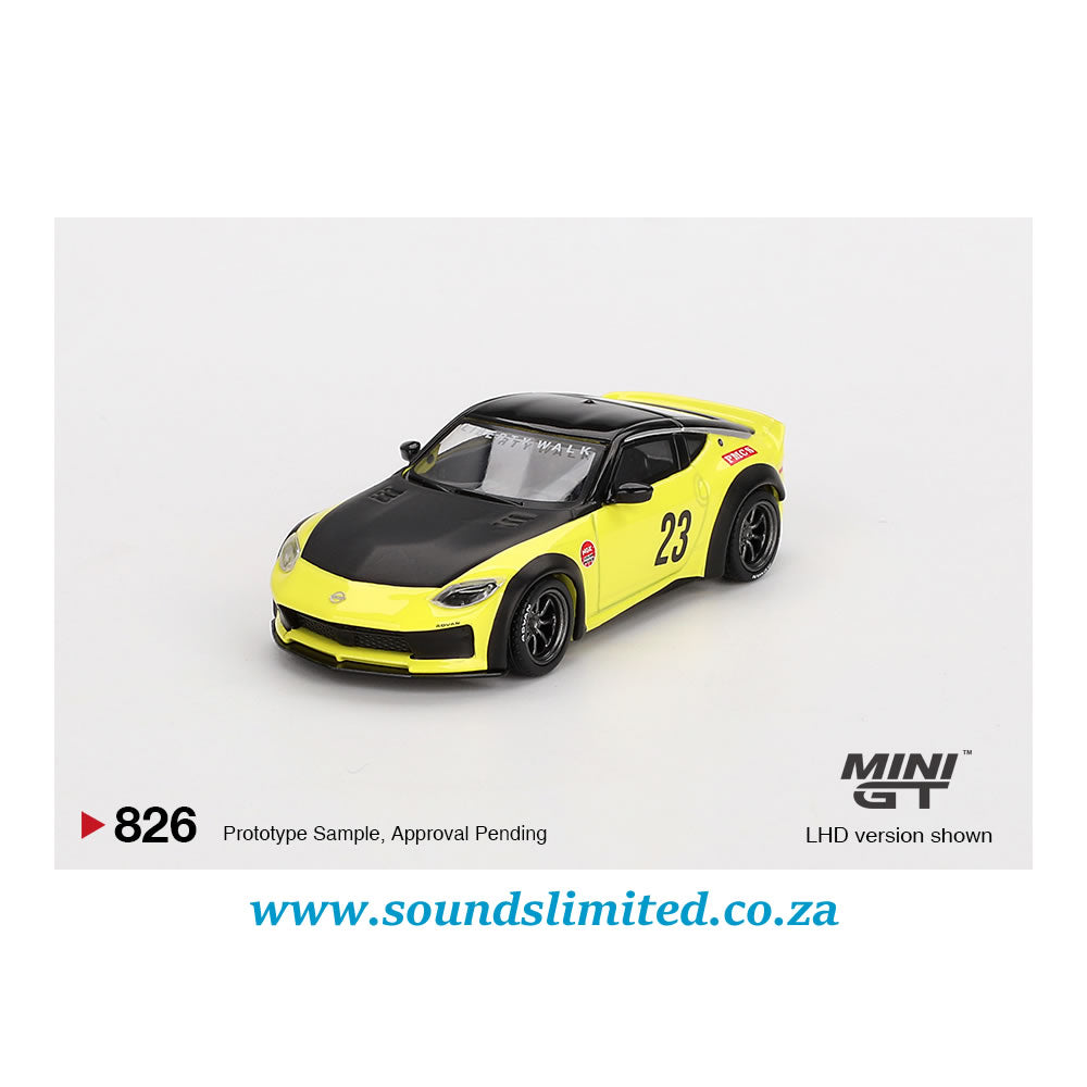 Mini GT #826 Nissan Z LB★NATION WORKS Ikazuchi Yellow