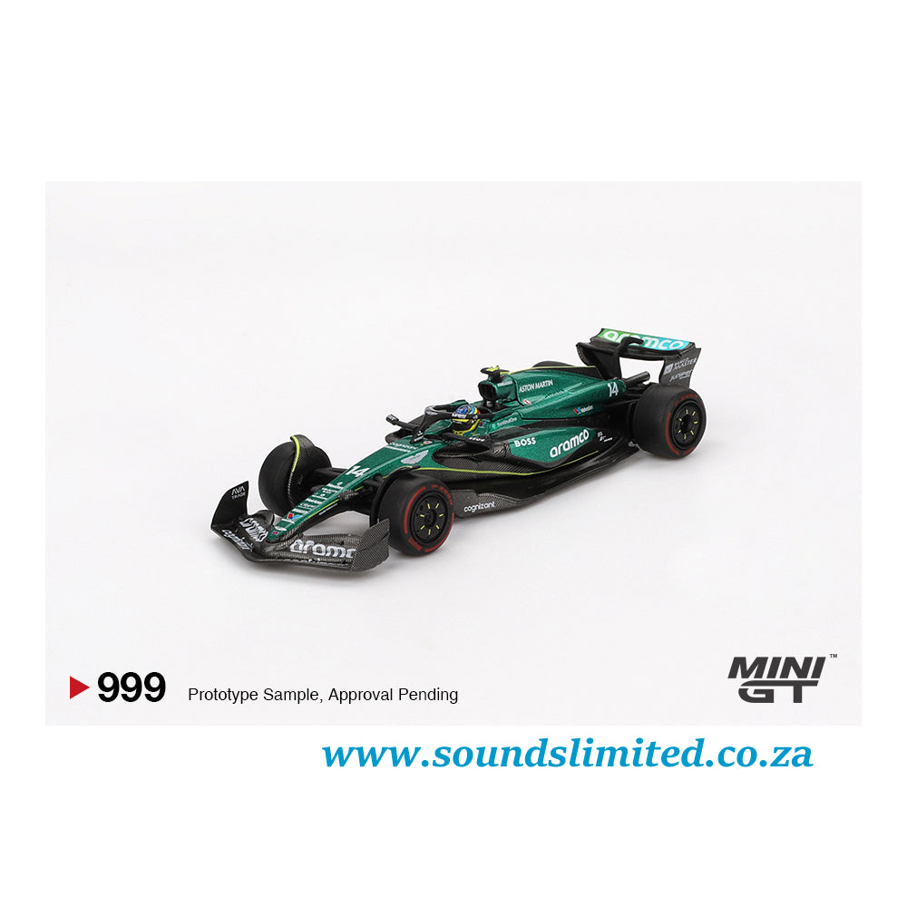 Mini GT #999 Aston Martin AMR24 #14 Fernando Alonso 2024 F1 2024 Bahrain GP