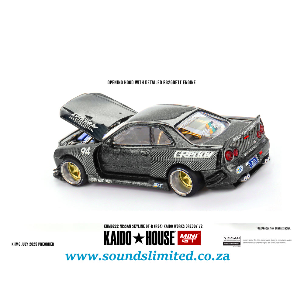 Mini GT Kaido House #222 Nissan Skyline GT-R (R34) Kaido Works GReddy V2