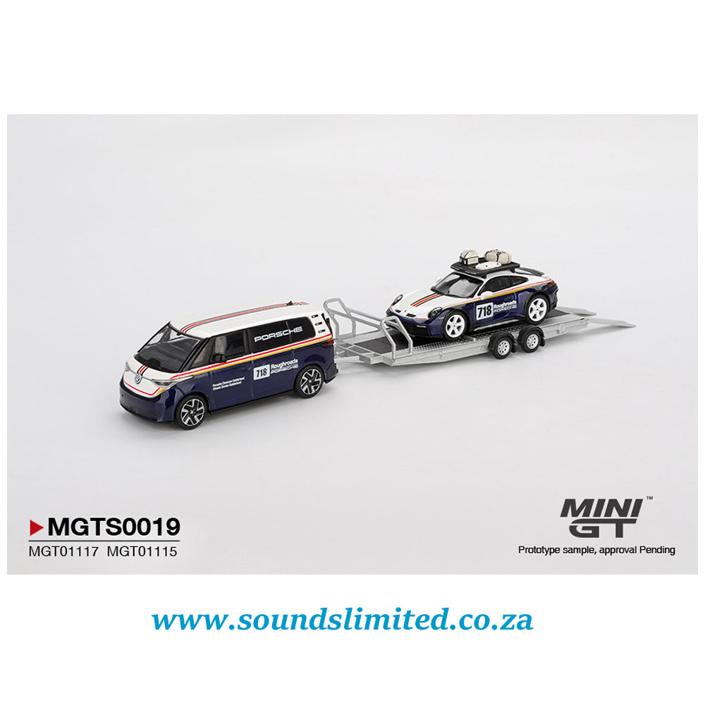 Mini GT Porsche 911 Dakar #718 / Volkswagen ID. Buzz Porsche Centrum Gelderland Roughroads Set MGTS0019