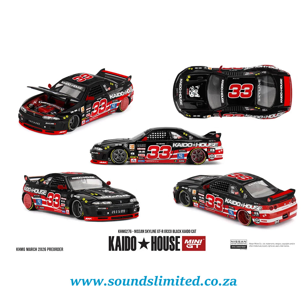 Mini GT x Kaido House Nissan Skyline GT-R (R33) Black Kaido Cat Limited Edition KHMG276