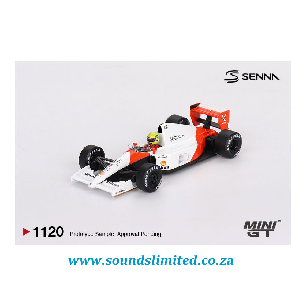 Mini GT #1120 McLaren MP4/6 #1 Ayrton Senna 1991 Japanese Grand Prix 2nd Place Blister