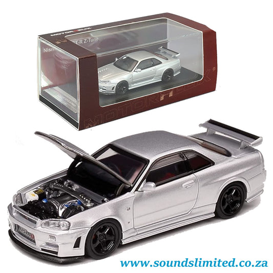 MotorHelix Nissan Skyline GT-R R34 Z-TUNE Z-Tune Silver Finished 1/64 M63413