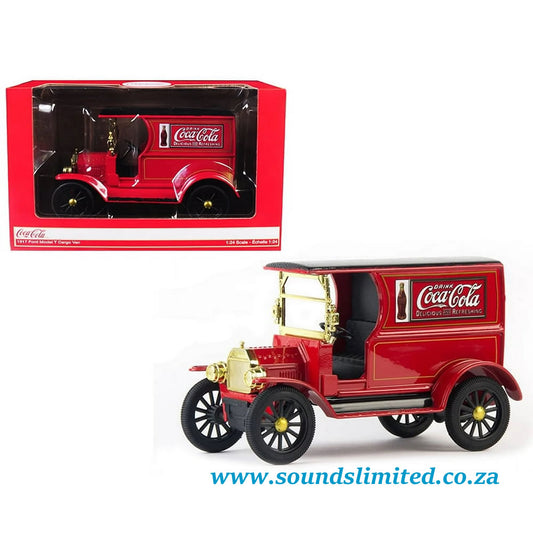 Motor City Classics MCC 424917 1917 Ford Model T Cargo Van Coca-Cola Red with Black Top 1/24 Diecast Model Car