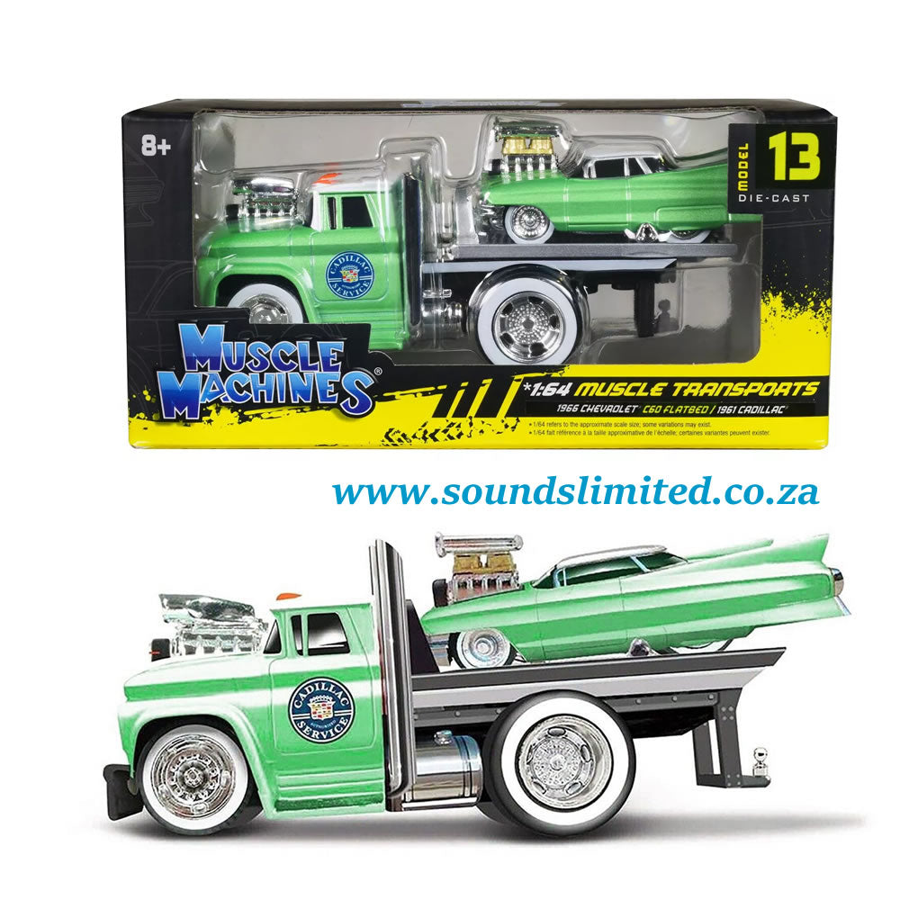 Maisto Muscle Machines Transport 1:64 - 1966 Chevrolet C60 Flatbed & 1961 Cadillac 11545 #13