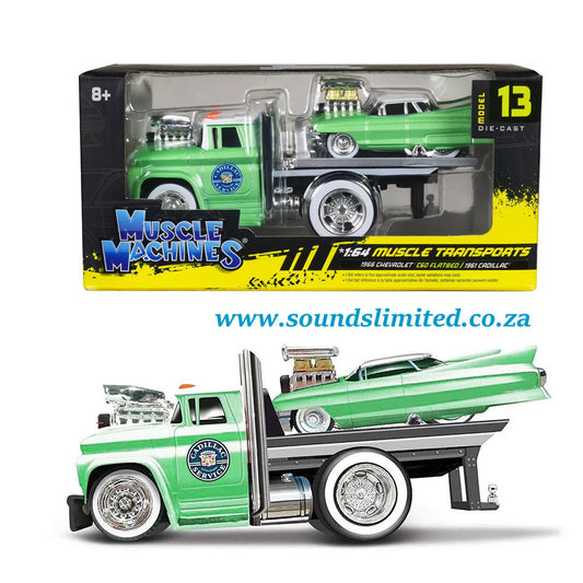Maisto Muscle Machines Transport 1:64 - 1966 Chevrolet C60 Flatbed & 1961 Cadillac 11545 #13