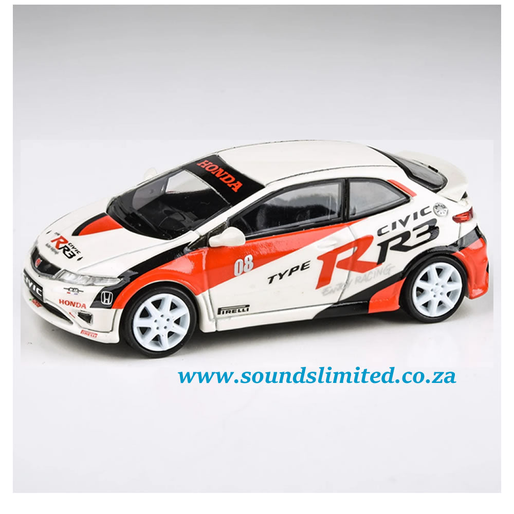 Para64 1/64 Honda 2007 Civic Type R FN2 Euro - JAS Livery / Championship White + Carbon Hood - PA-55397