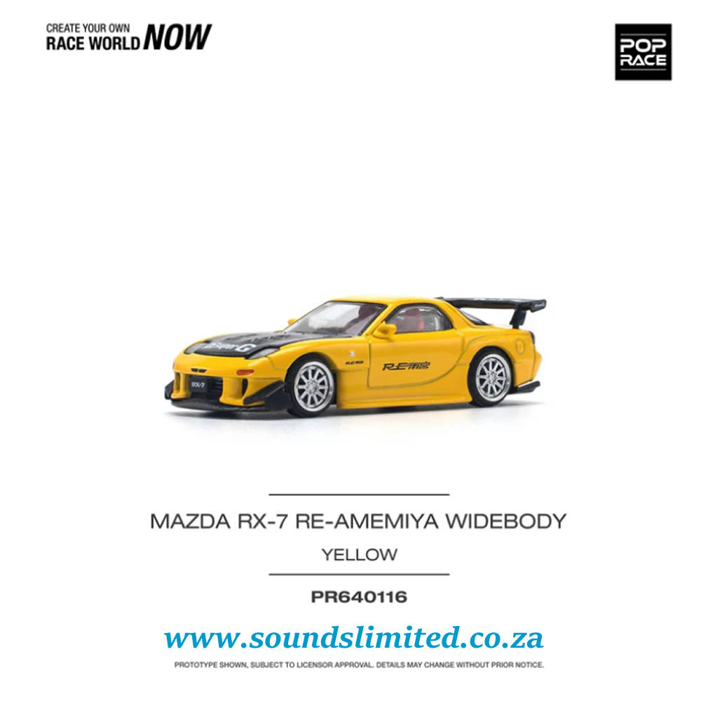Pop Race 1/64 Mazda RX-7 (FD3S) Re-Amemya Widebody Yellow PR64-116