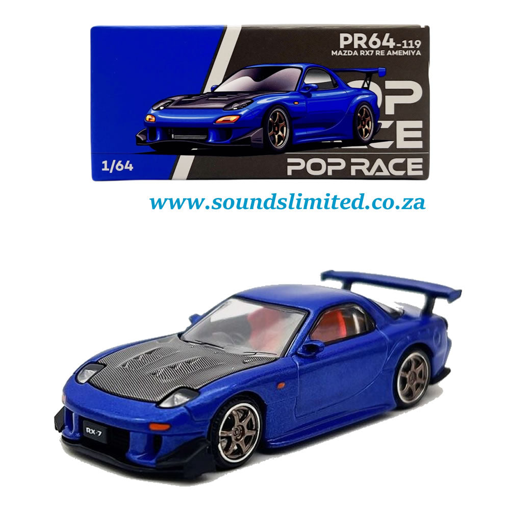 Pop Race 1/64 Mazda RX-7 RE Amemiya Blue PR64-119
