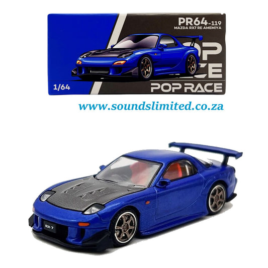 Pop Race 1/64 Mazda RX-7 RE Amemiya Blue PR64-119