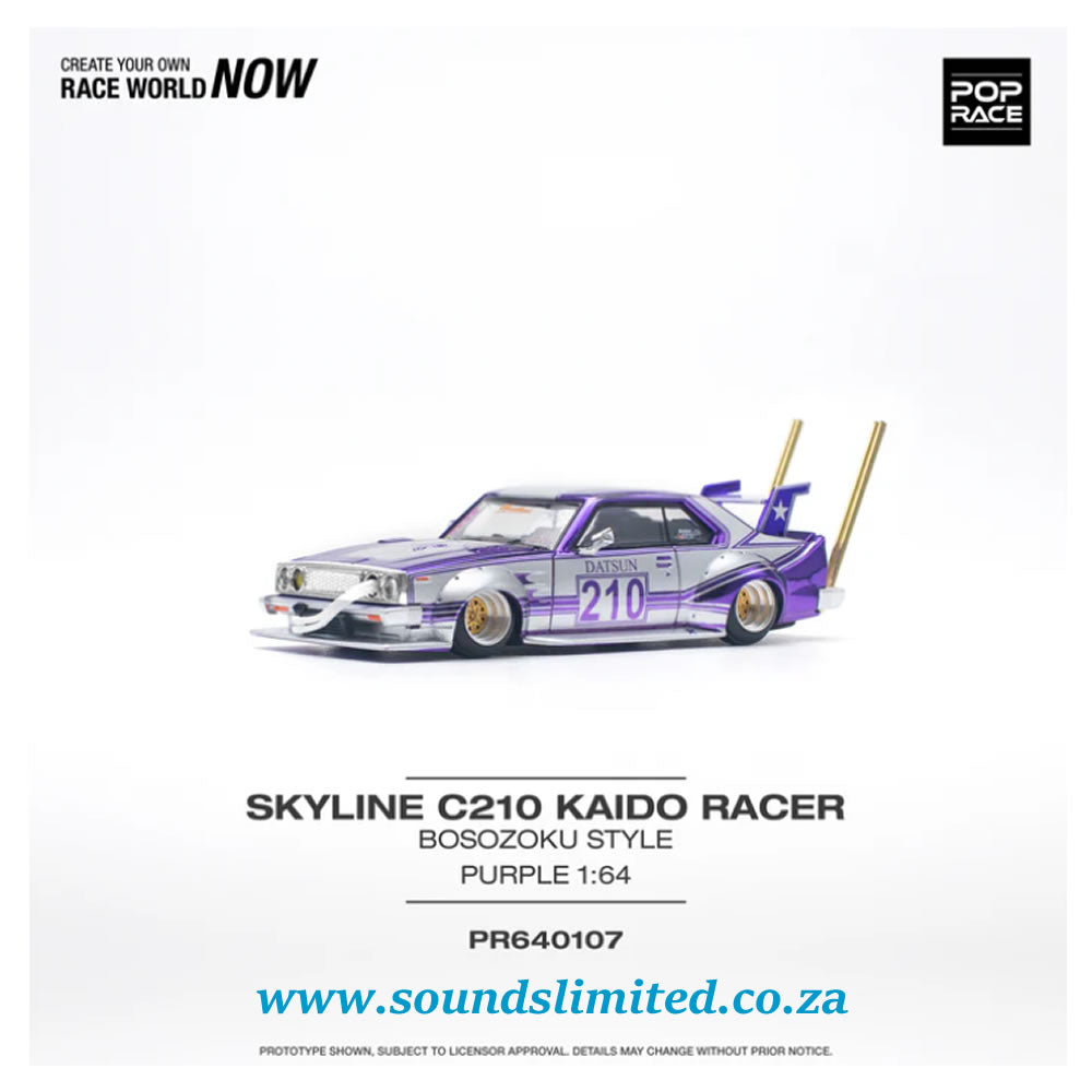 Pop Race 1/64 Nissan Skyline C210 KAIDO RACER (Bosozoku Style) Purple Chrome PR64-107