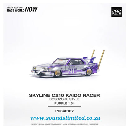 Pop Race 1/64 Nissan Skyline C210 KAIDO RACER (Bosozoku Style) Purple Chrome PR64-107