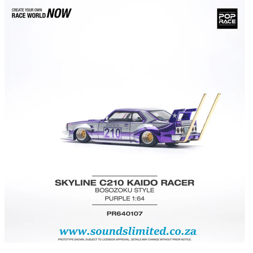 Pop Race 1/64 Nissan Skyline C210 KAIDO RACER (Bosozoku Style) Purple Chrome PR64-107