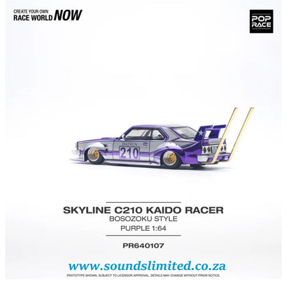 Pop Race 1/64 Nissan Skyline C210 KAIDO RACER (Bosozoku Style) Purple Chrome PR64-107