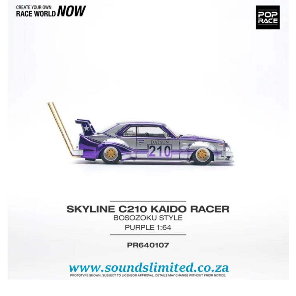 Pop Race 1/64 Nissan Skyline C210 KAIDO RACER (Bosozoku Style) Purple Chrome PR64-107
