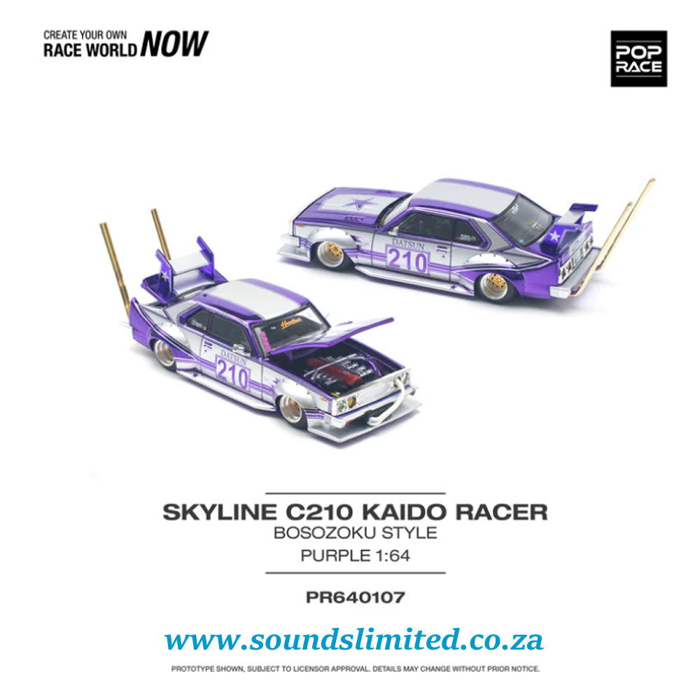 Pop Race 1/64 Nissan Skyline C210 KAIDO RACER (Bosozoku Style) Purple Chrome PR64-107