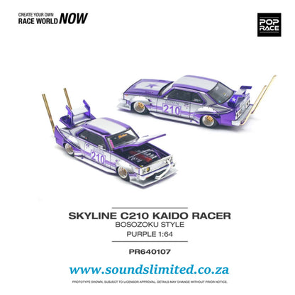 Pop Race 1/64 Nissan Skyline C210 KAIDO RACER (Bosozoku Style) Purple Chrome PR64-107