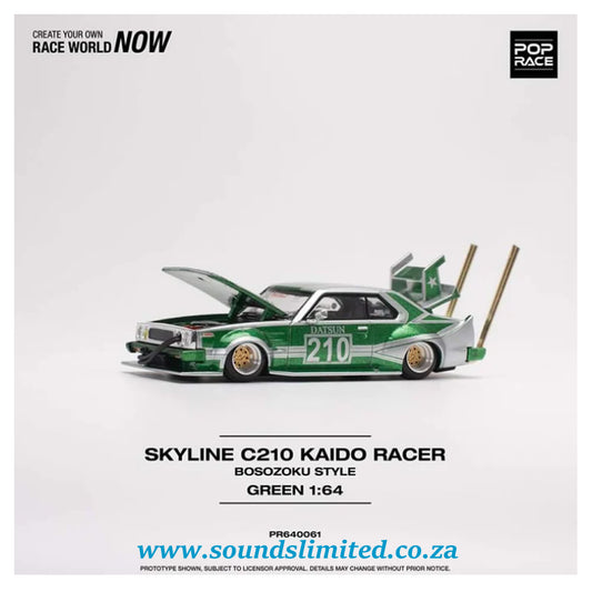 Pop Race 1/64 Nissan Skyline C210 Kaido Racer Bosozoku Style Green PR64-061