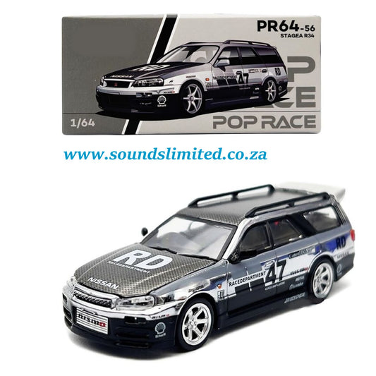 Pop Race 1/64 Nissan Stagea GTR R34 Wagon (Silver) PR64-56