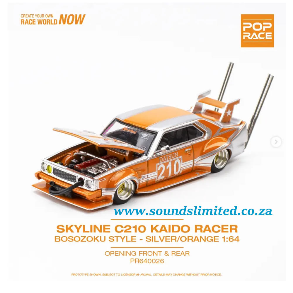 Pop Race 1:64 Skyline C210 Kaido Racer Bosozoku Style (Orange) PR64-26