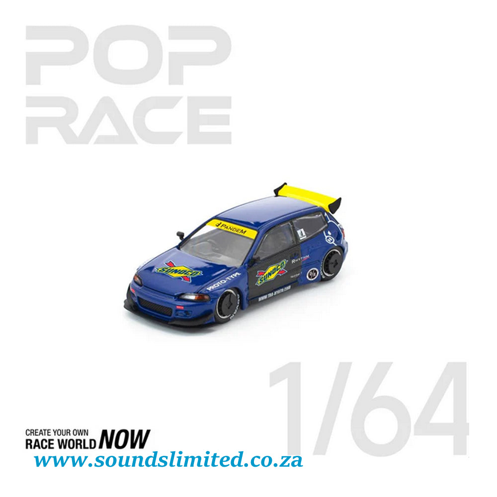 Pop Race Honda Pandem Civic EG6 Blue Black PR64-365