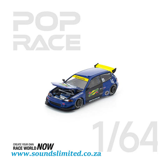 Pop Race Honda Pandem Civic EG6 Blue Black PR64-365