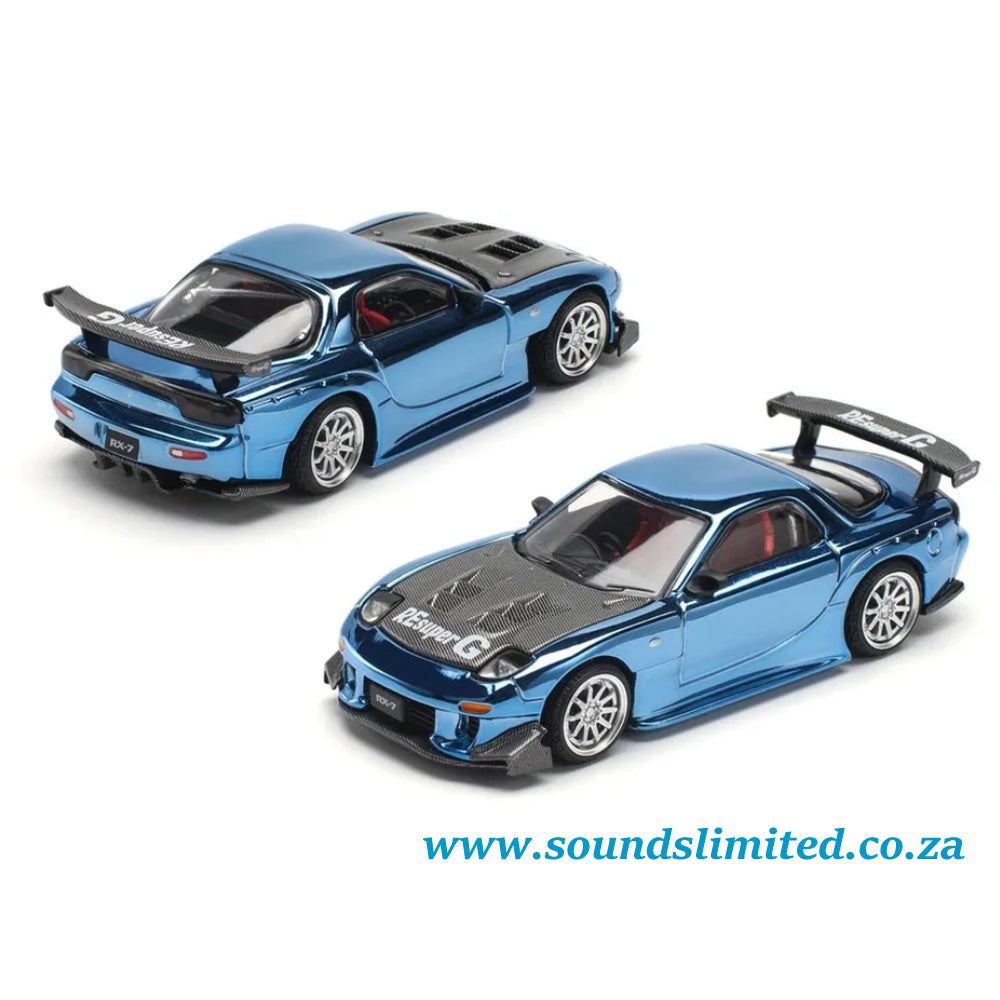 Pop Race Mazda Rx-7 Re-Amemiya Widebody Blue Chrome PR64-223