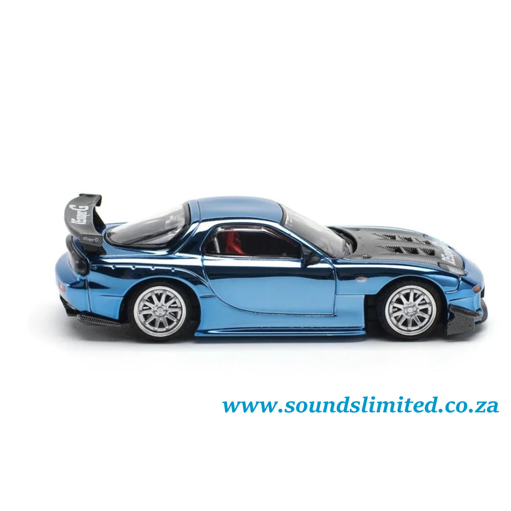 Pop Race Mazda Rx-7 Re-Amemiya Widebody Blue Chrome PR64-223