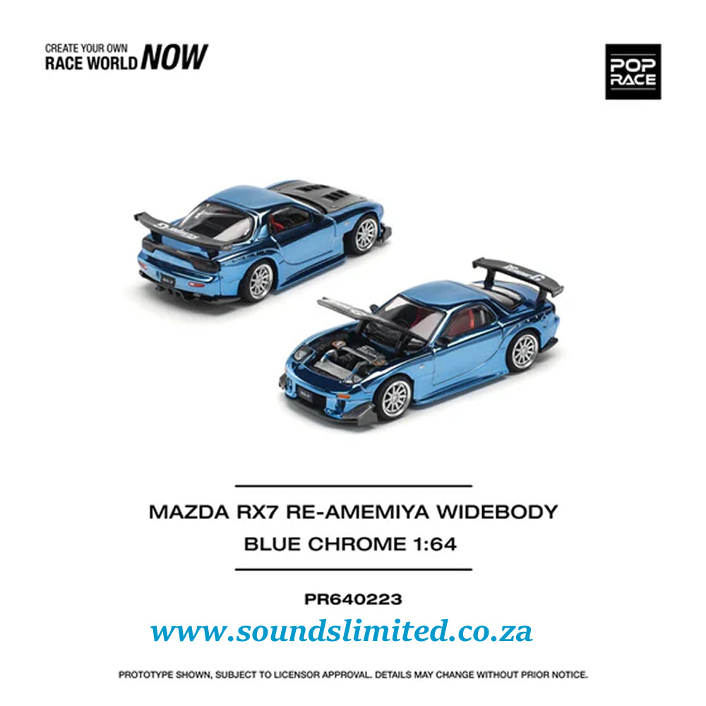 Pop Race Mazda Rx-7 Re-Amemiya Widebody Blue Chrome PR64-223