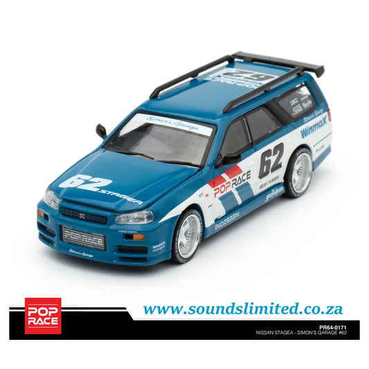 Pop Race Stagea SIMON'S GARAGE 62 (EXCLUSIVE MODEL) - Blue White ALL IN TUNING 2024 PR64-171