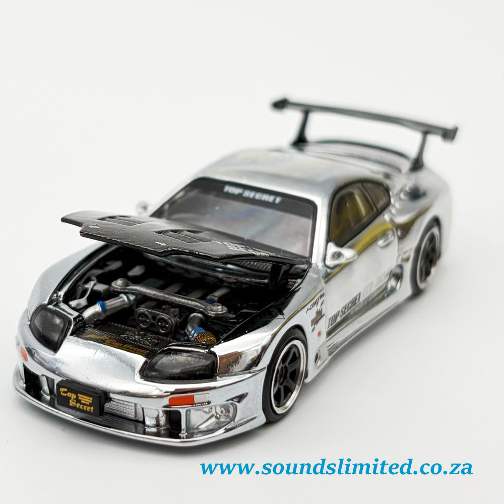 Pop Race Top Secret Toyota Supra GT300 Silver Chrome PR64-325