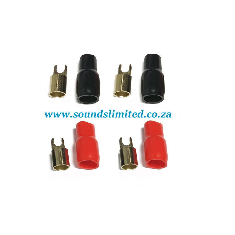 SL 4 Gauge AWG Crimp Spade (Fork) Terminals Connectors – 4-Pack (2 Positive, 2 Negative)