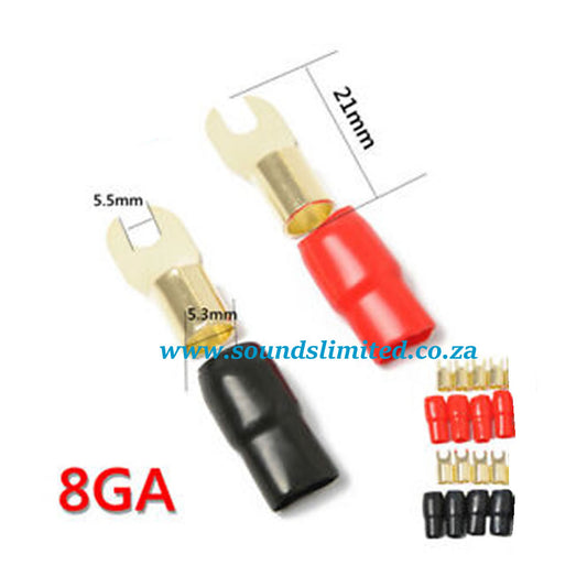 SL 8 Gauge AWG Crimp Spade (Fork) Terminals Connectors – 8-Pack (4 Positive, 4 Negative)