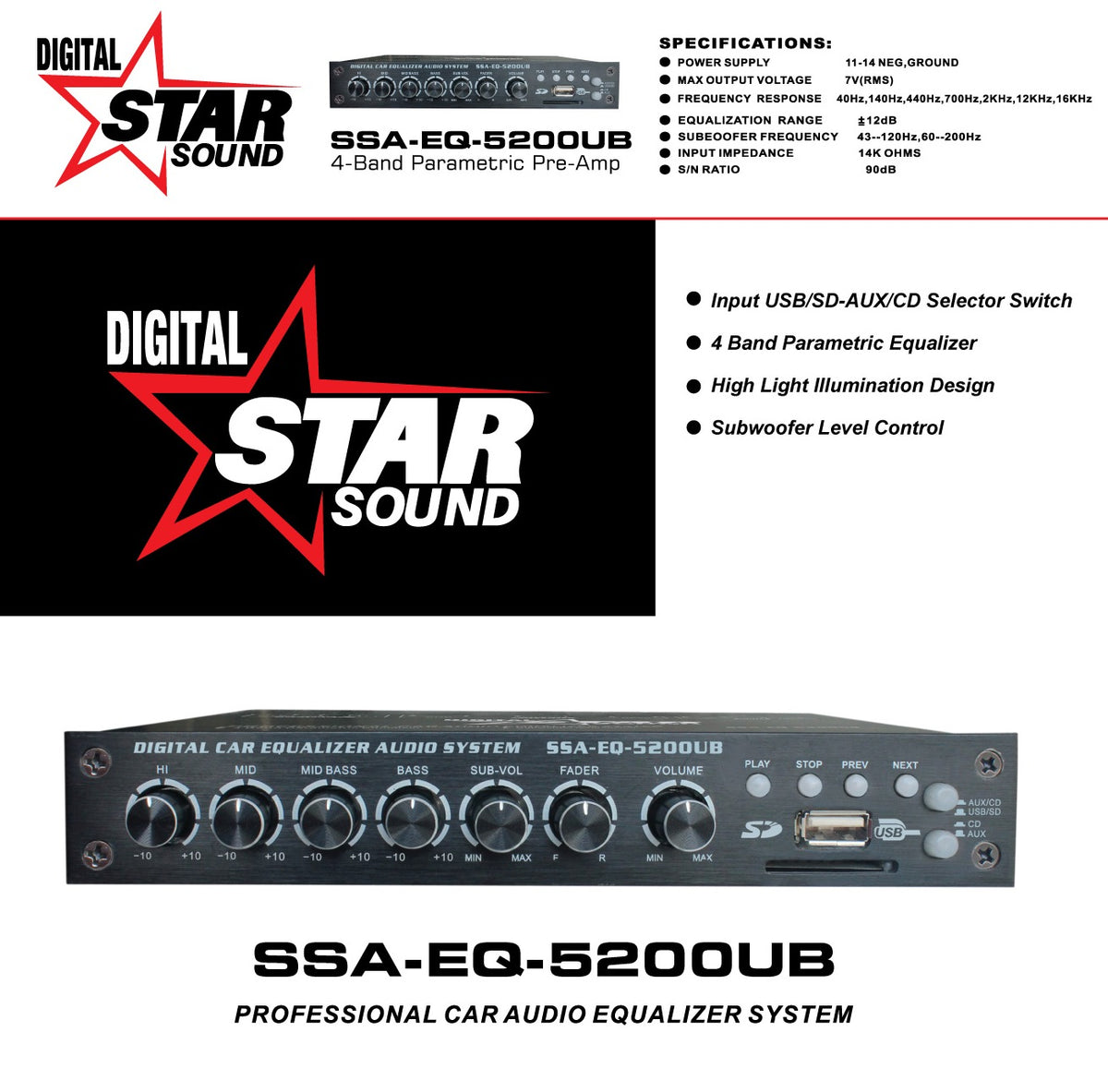 Starsound SSA-EQ-5200UB - 4 Band Parametric Pre-Amp